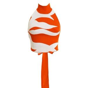 Hanifa Lola Top | White and Orange Halter Tie Top